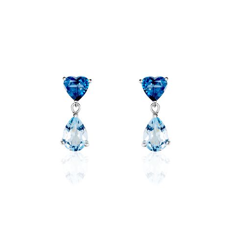 Boucles D'oreilles Puces Lenuta Or Blanc Topaze Bleu Sky Topaze - Clous d'oreilles Femme | Histoire d’Or