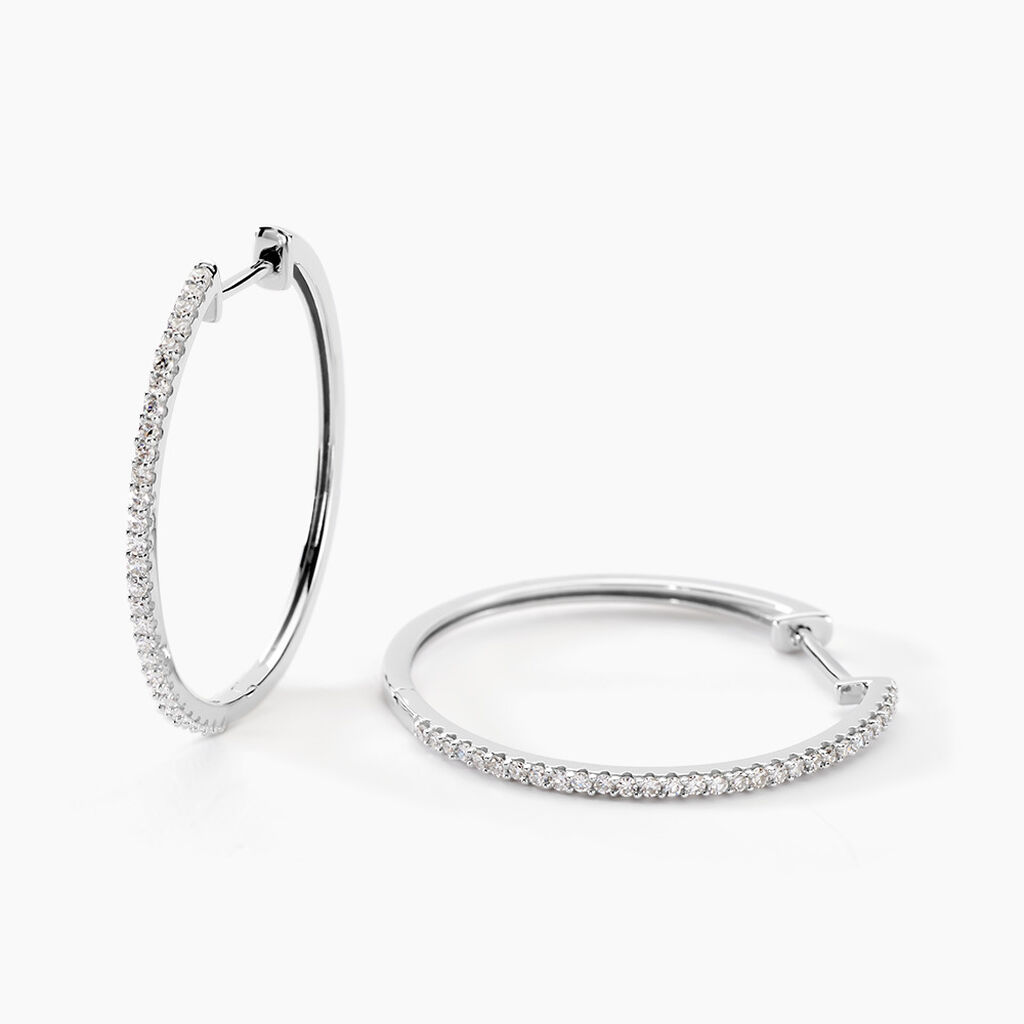 Cr&eacute;oles Aryanna Rondes Or Blanc Diamant - Boucles d'oreilles cr&eacute;oles Femme | Histoire d&rsquo;Or