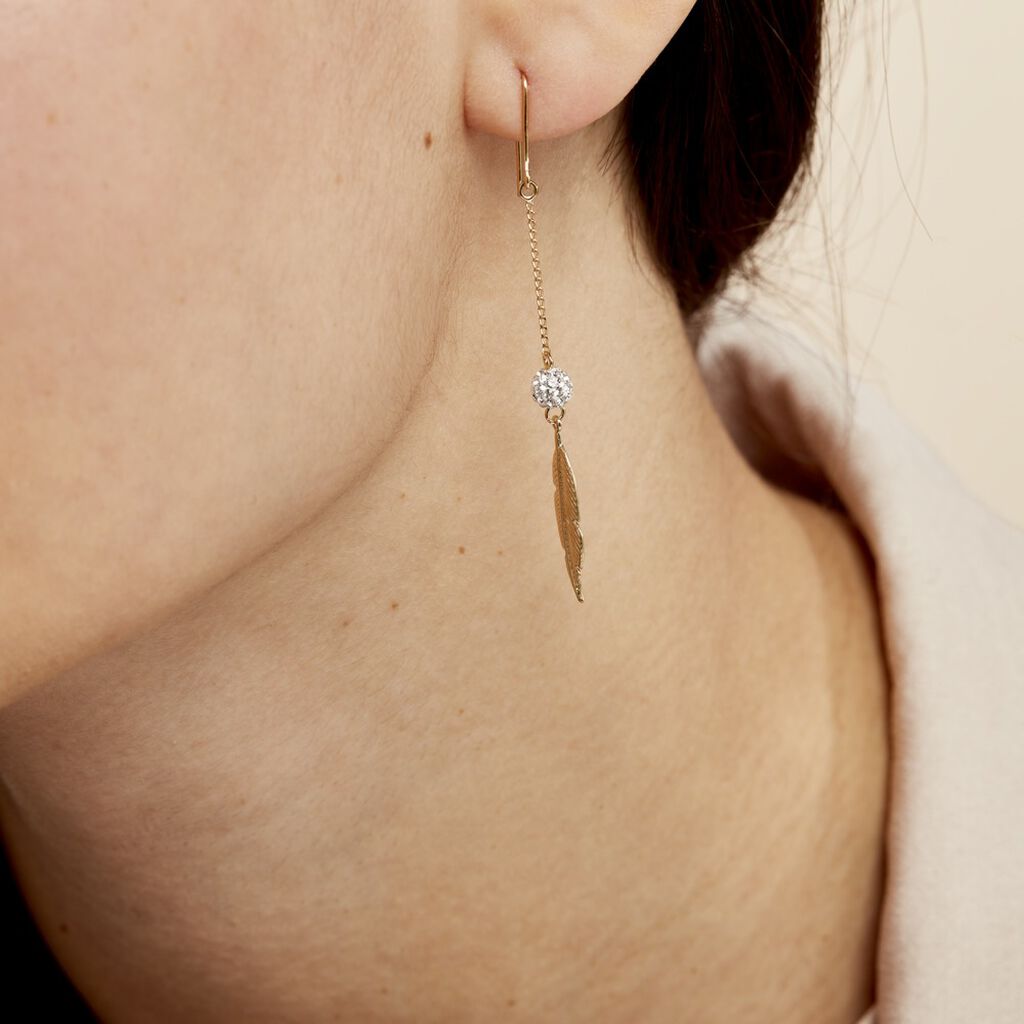 Boucles D'oreilles Pendantes Powoo Or Jaune Strass - Boucles d'oreilles pendantes Femme | Histoire d’Or