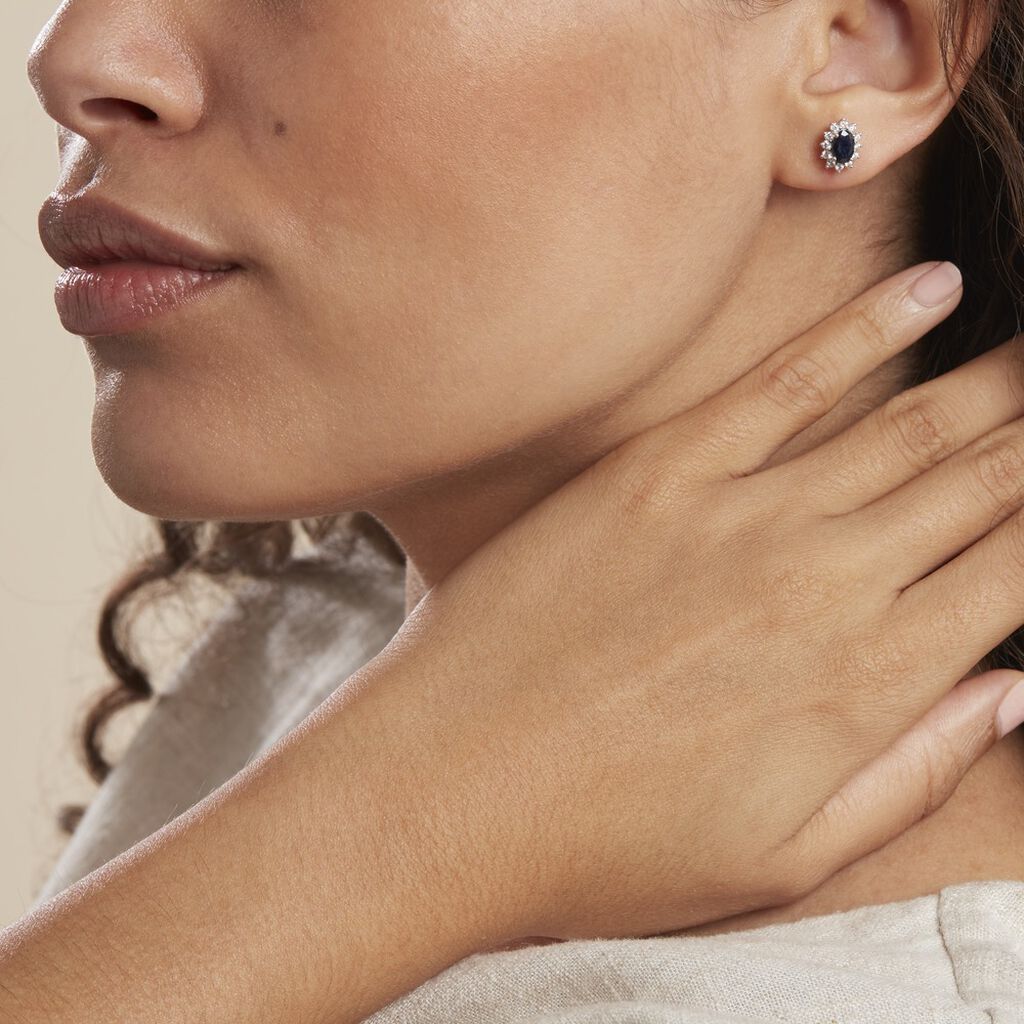Boucles D'oreilles Or Blanc Saphir Diamants - Clous d'oreilles Femme | Histoire d’Or