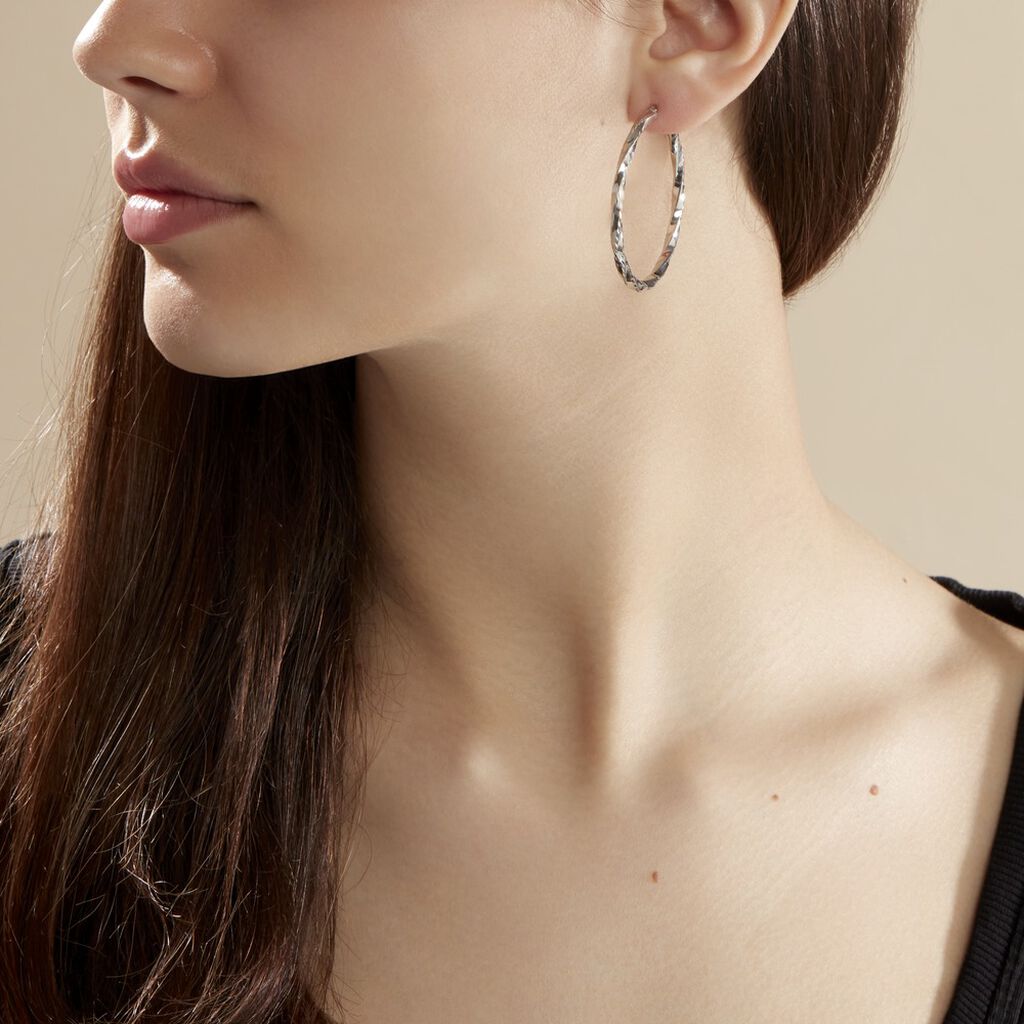 Créoles Argent Blanc Diane - Boucles d'oreilles créoles Femme | Histoire d’Or