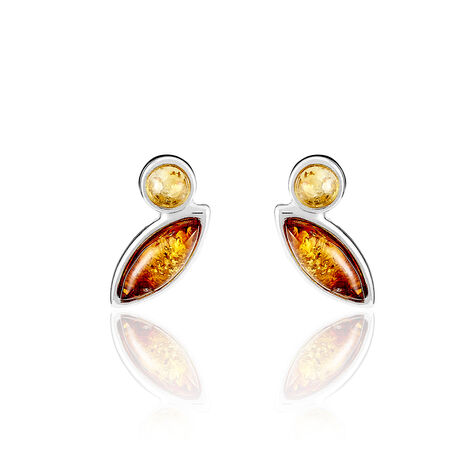 Boucles D'oreilles Puces Sylvaincine Argent Blanc Ambre - Boucles d'oreilles fantaisie Femme | Histoire d’Or