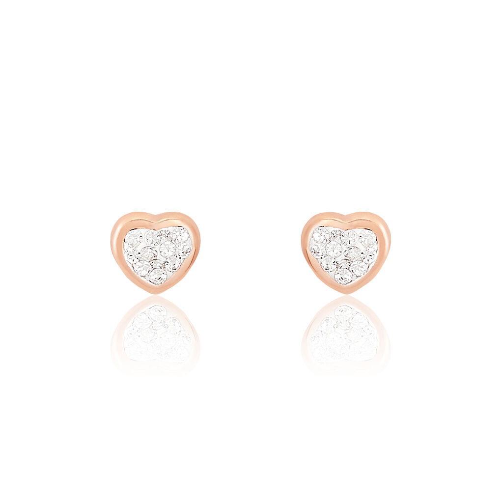 Boucles D'oreilles Puces Daria Cœur 0 Or Rose Strass - Clous d'oreilles Femme | Histoire d’Or