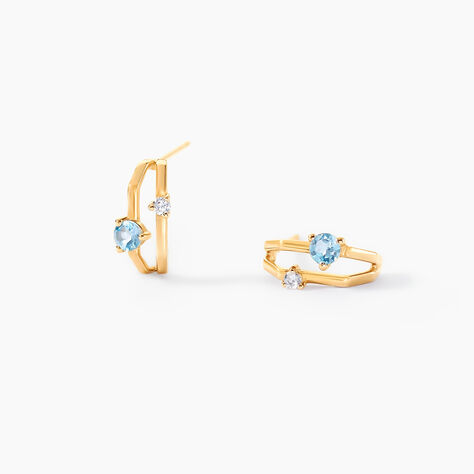 Créoles Beauté Bleutée Or Jaune Topaze Oxyde De Zirconium - Boucles d'oreilles créoles Femme | Histoire d’Or