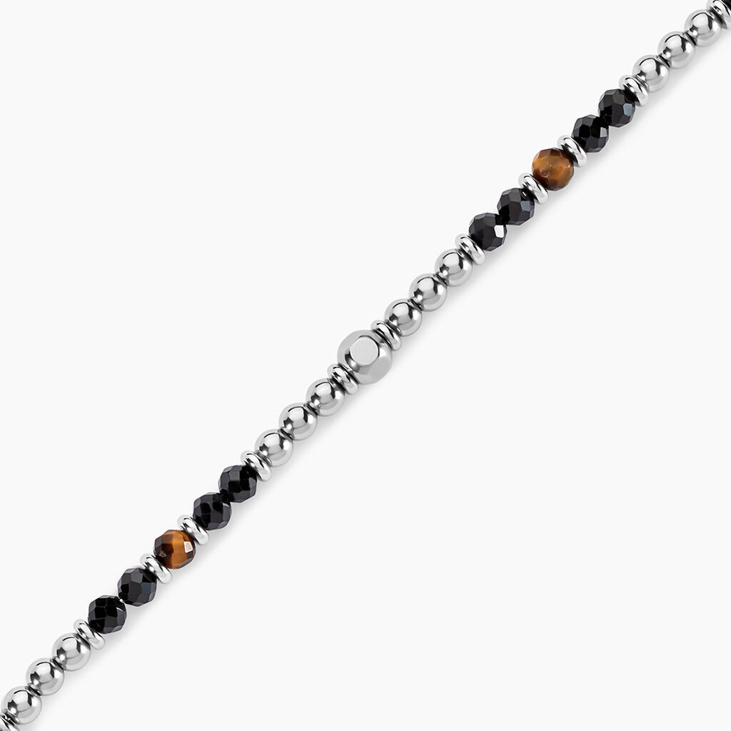 Bracelet Risor Acier Blanc Oeil De Tigre Agate - F&ecirc;te des p&egrave;res Homme | Histoire d&rsquo;Or
