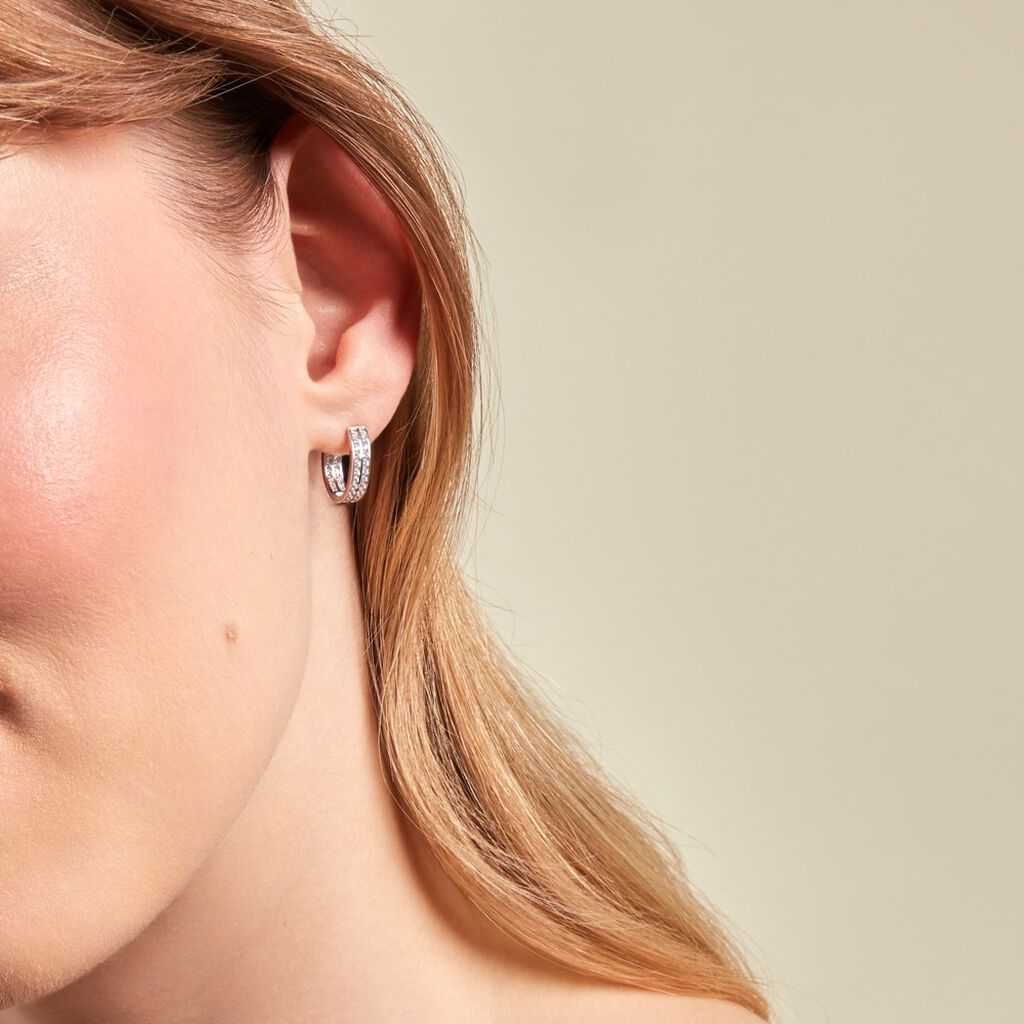 Créoles Argent Blanc Menelas Oxydes De Zirconium - Boucles d'oreilles créoles Femme | Histoire d’Or