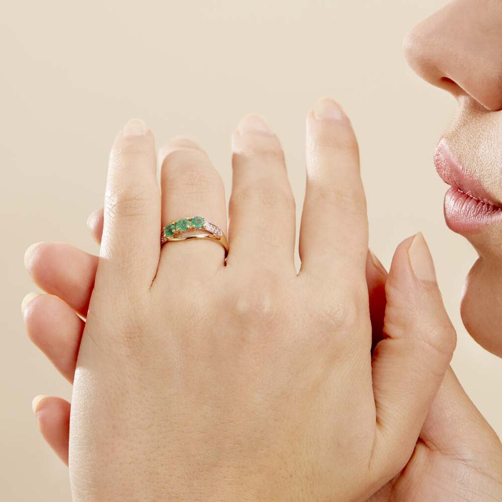 Bague Or Jaune Abelard Emeraudes Diamants - Bagues avec pierre Femme | Histoire d’Or