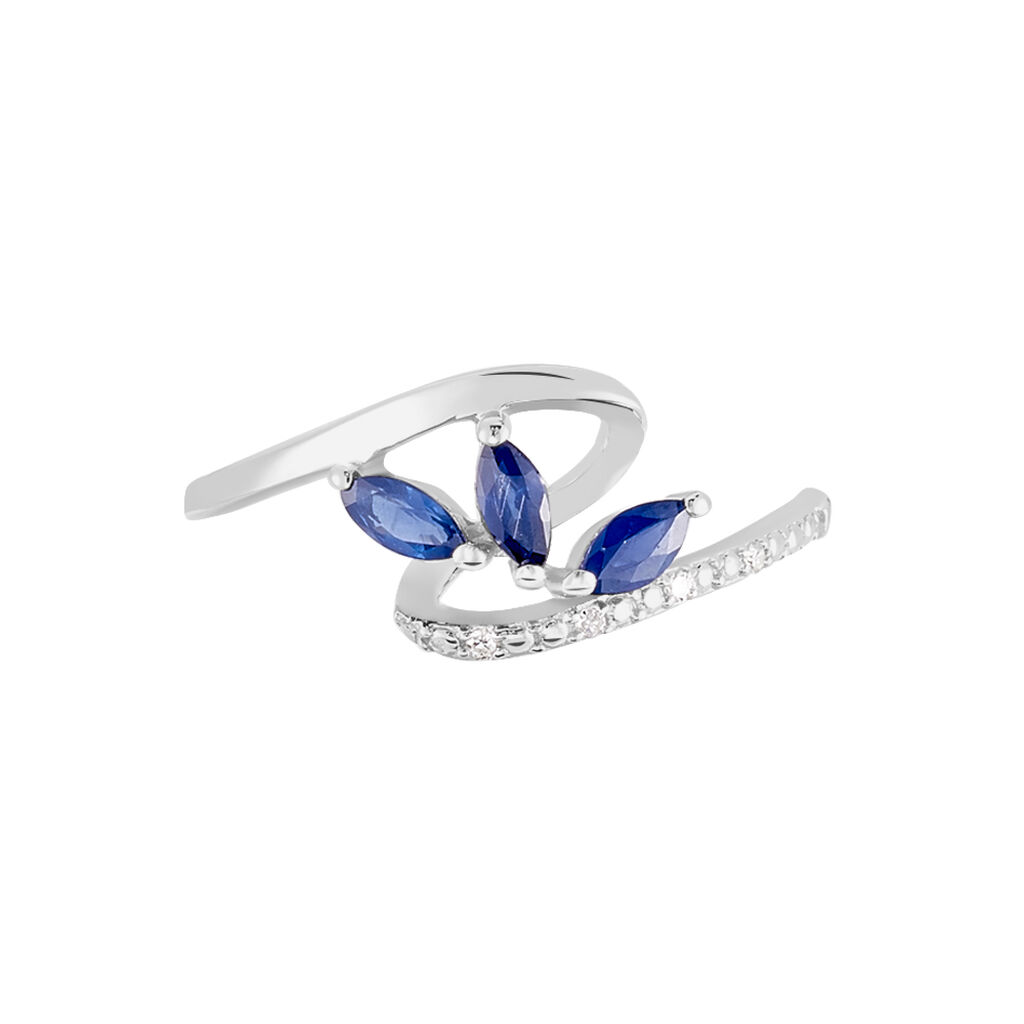 Bague Petale Or Blanc Saphir Et Diamant - Bagues avec pierre Femme | Histoire d’Or