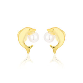 Boucles D'oreilles Puces Eleanor Dauphin Or Jaune Perle De Culture - Clous d'oreilles Femme | Histoire d’Or