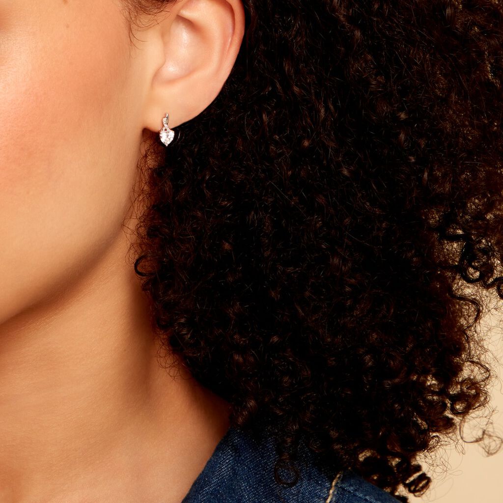 Boucles D'oreilles Puces Clothilde Or Blanc Oxyde De Zirconium - Clous d'oreilles Femme | Histoire d’Or