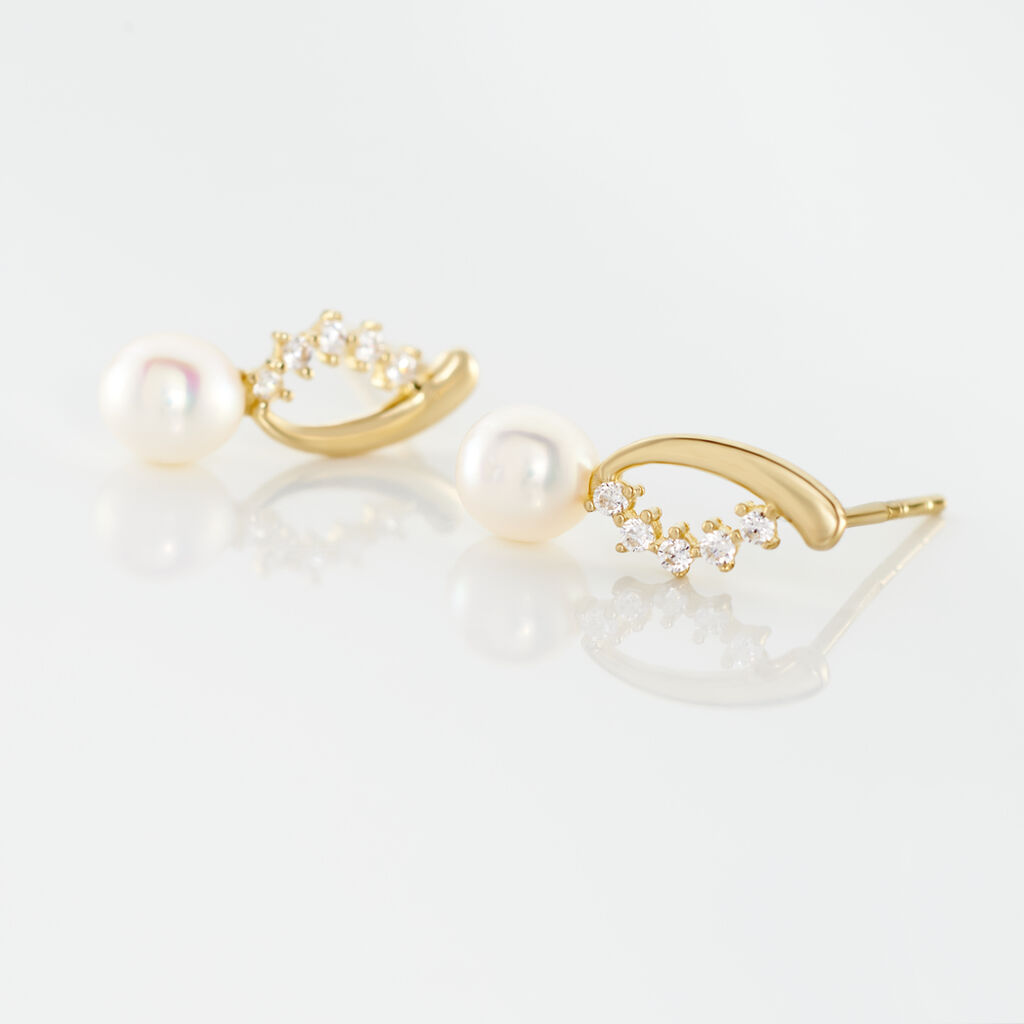 Boucles D'oreilles Puces Dominga Or Jaune Perle De Culture Et Oxyde - Clous d'oreilles Femme | Histoire d’Or