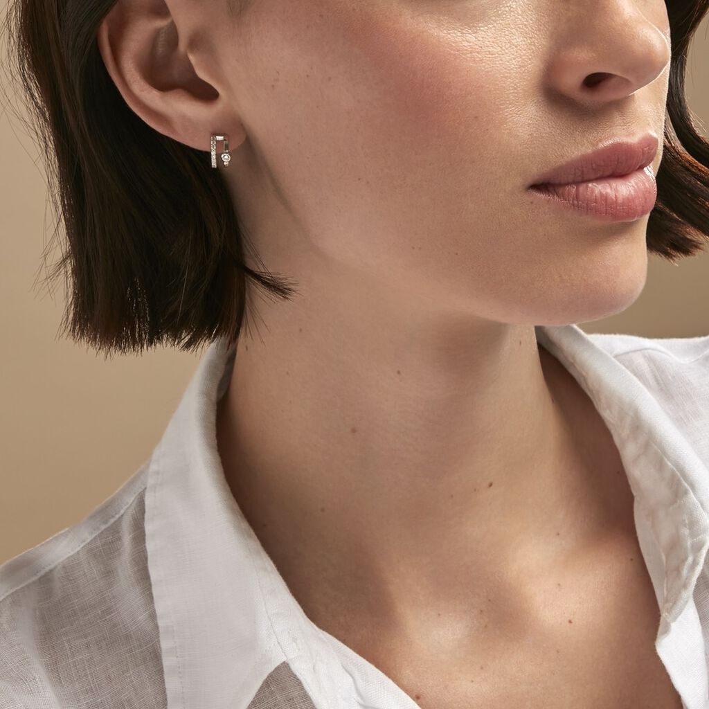 Boucles D'oreilles Puces Forrest Argent Rhodié Oxyde De Zirconium - Boucles d'oreilles fantaisie Femme | Histoire d’Or
