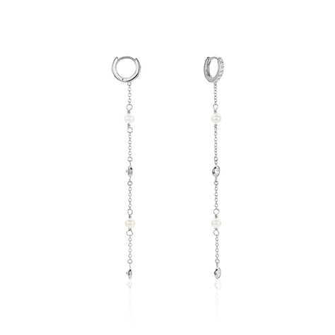 Créoles Cadogan Argent Blanc Perle De Culture Oxyde De Zirconium - Boucles d'oreilles créoles Femme | Histoire d’Or