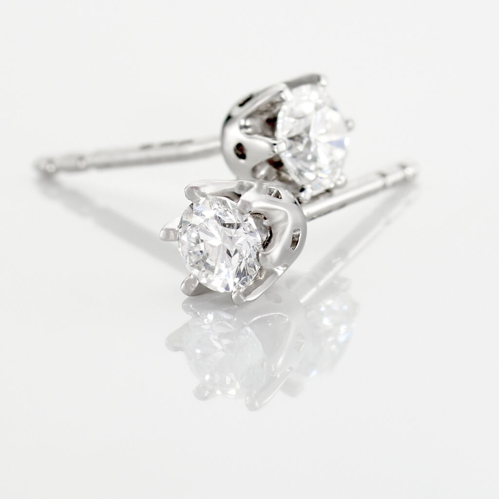 Boucles D'oreilles Puces Natalia Pl Platine Blanc Diamant - Clous d'oreilles Femme | Histoire d&rsquo;Or