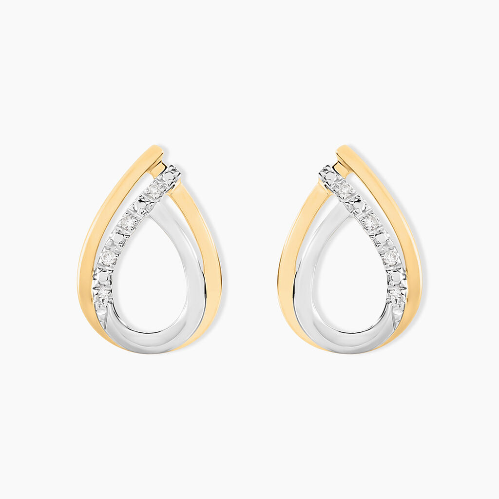 Boucles D'oreilles Puces Marilynn Or Bicolore Diamant Blanc - Clous d'oreilles Femme | Histoire d&rsquo;Or