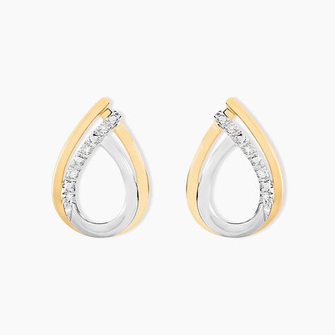 Boucles D'oreilles Puces Marilynn Or Bicolore Diamant Blanc - Clous d'oreilles Femme | Histoire d&rsquo;Or