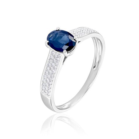 Bague Solitaire Or Blanc Crista Saphir Diamants - Bagues solitaires Femme | Histoire d’Or