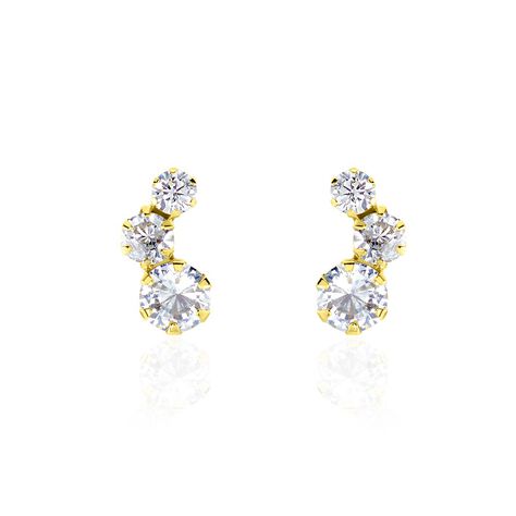 Boucles D'oreilles Puces Or Jaune Albizia Oxydes De Zirconium - Clous d'oreilles Femme | Histoire d&rsquo;Or