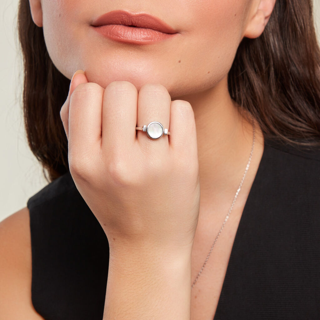 Bague Reversible Argent Blanc Lapis Lazuli Nacre - Bagues solitaires Femme | Histoire d’Or