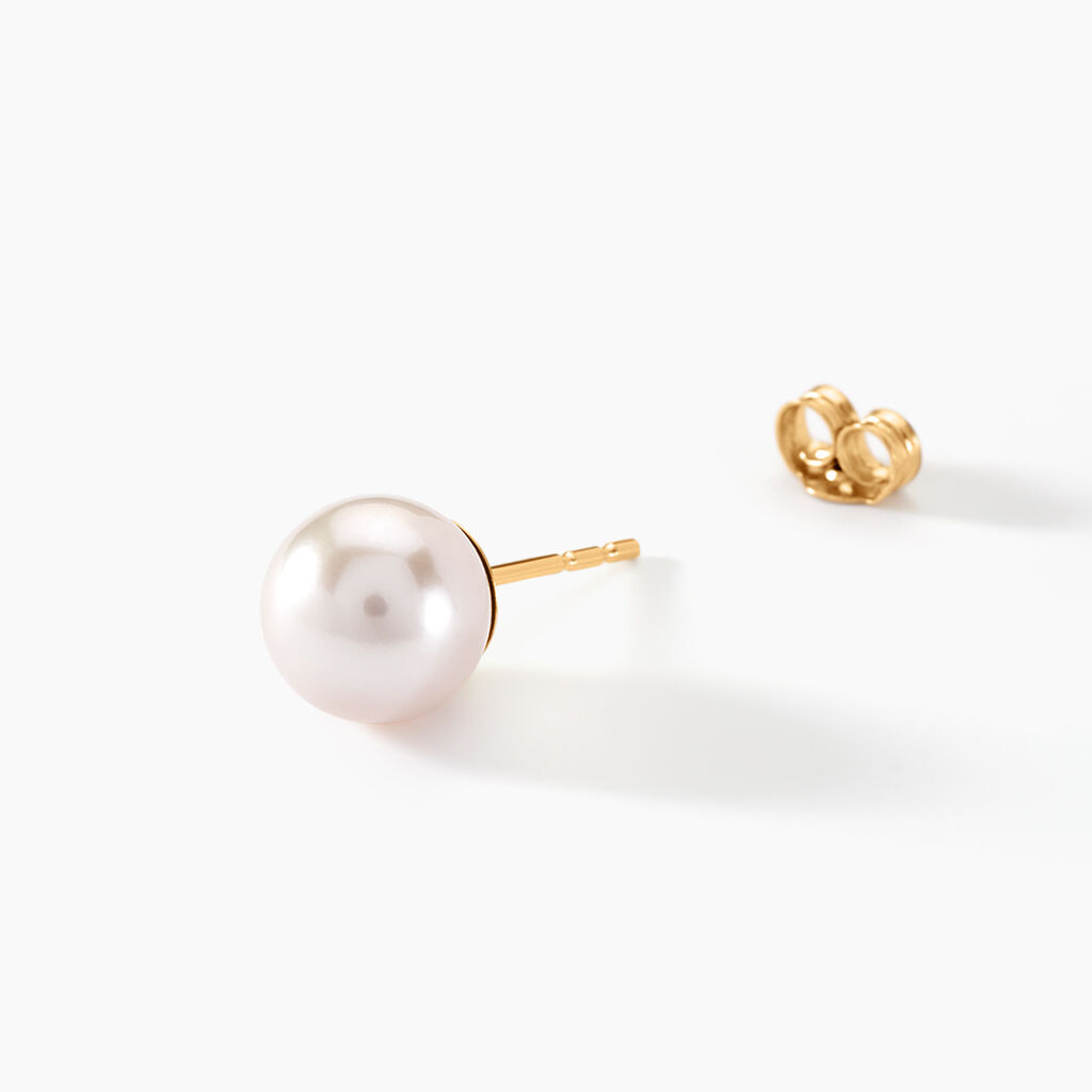 Boucles D'oreilles Puces Kesya Or Jaune Perle De Culture - Clous d'oreilles Femme | Histoire d’Or