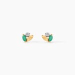 Boucles D'Oreilles Puces Precieux Petales Or Jaune Emeraude Diamant - Clous d'oreilles Femme | Histoire d&rsquo;Or