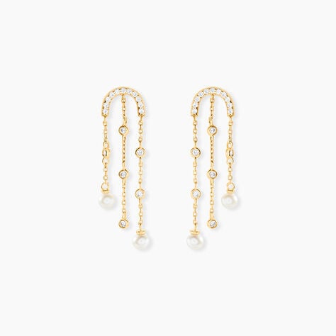 Boucles D'Oreilles Pendantes Nacr&eacute;e Or Jaune Perle De Culture Oxyde De Zirconium - Boucles d'oreilles pendantes Femme | Histoire d&rsquo;Or
