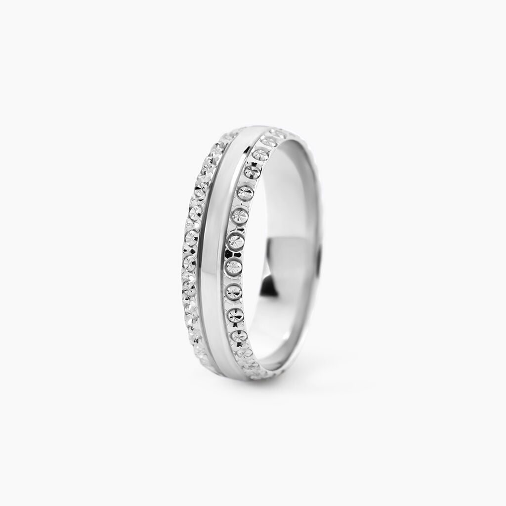 Alliance June 2 Rangs Diamantee Demi Jonc Classique Or Blanc - Alliances 18 carats Unisex | Histoire d&rsquo;Or