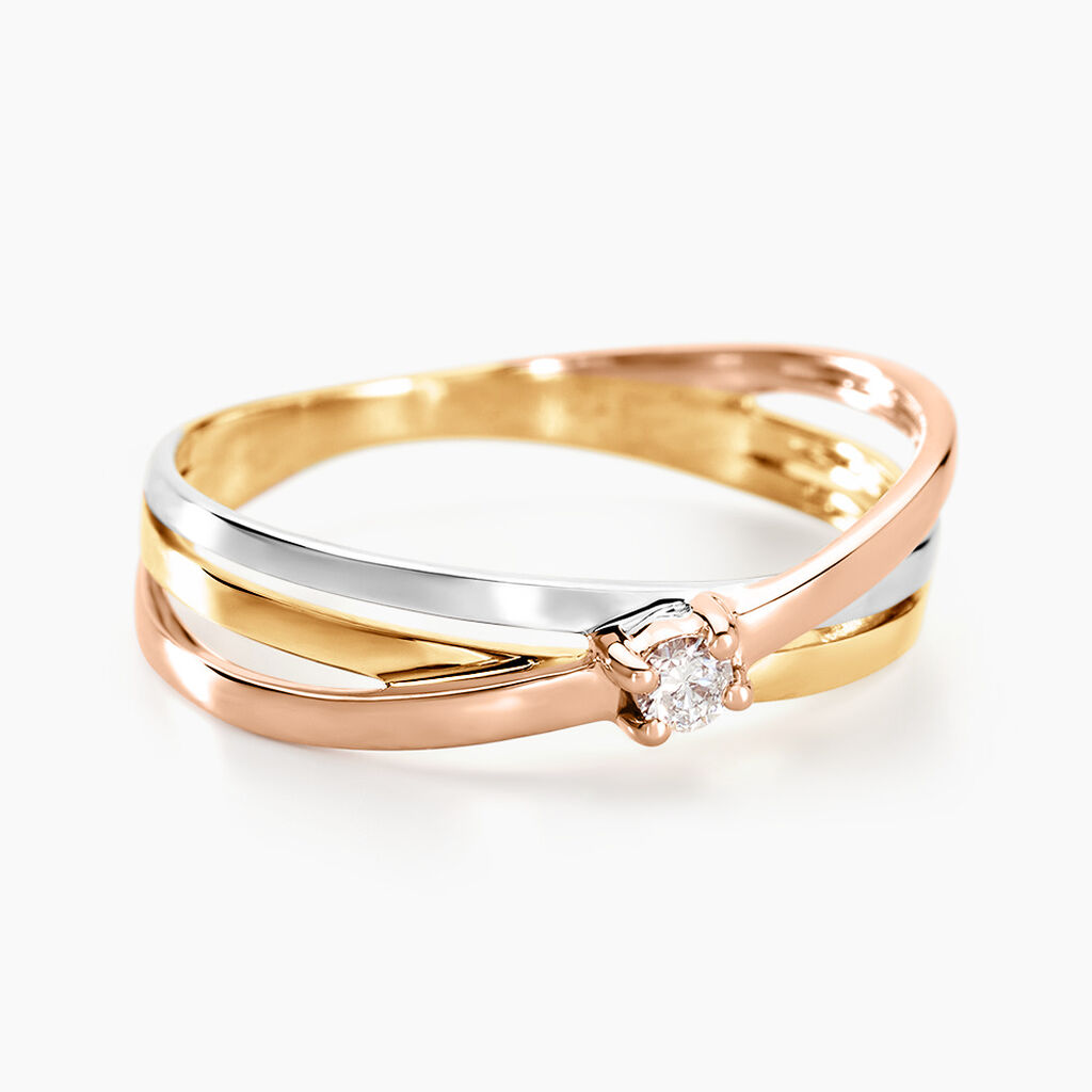 Bague Solitaire Gisla Or Tricolore Diamant - Bagues solitaires Femme | Histoire d&rsquo;Or