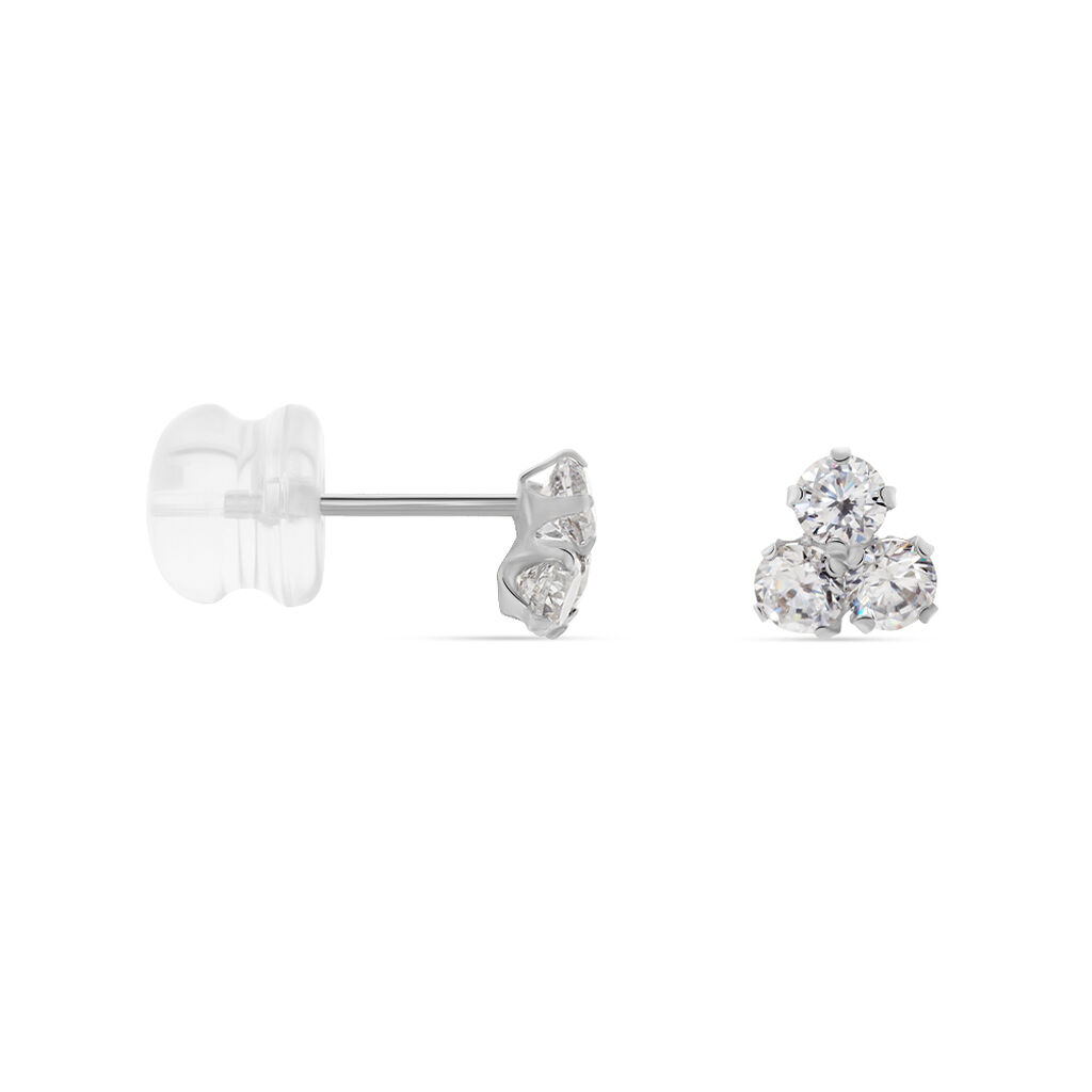 Boucles D'oreilles Puces Eleanor Fleur Or Blanc Oxyde De Zirconium - Clous d'oreilles Femme | Histoire d’Or