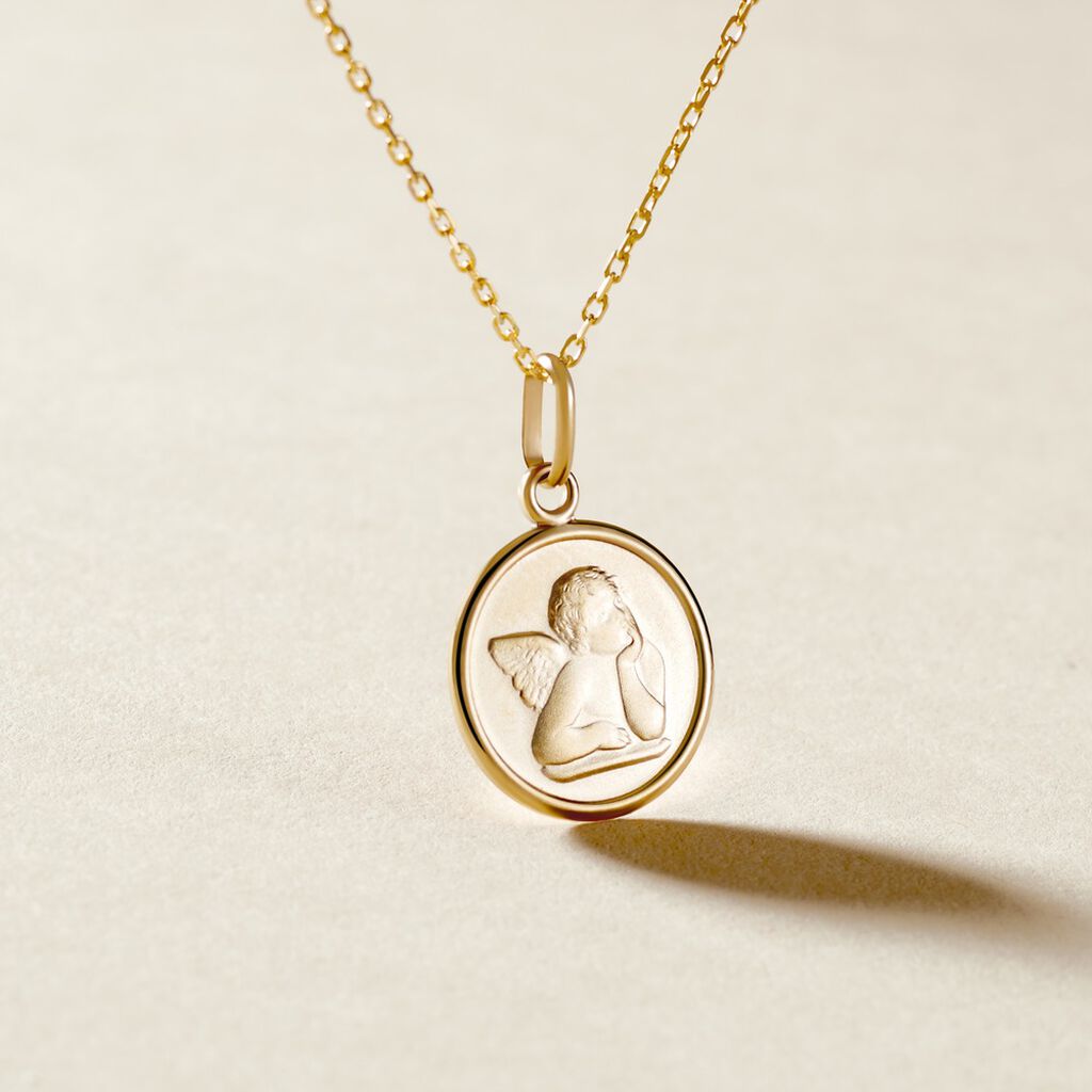 Pendentif Ange Rond Or Jaune - Pendentifs Baptême Famille | Histoire d’Or