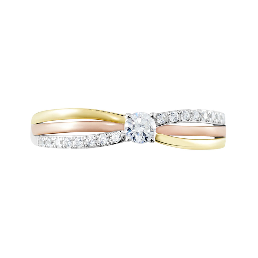 Bague Or Tricolore Peregrine Oxyde De Zirconium - Bagues solitaires Femme | Histoire d’Or