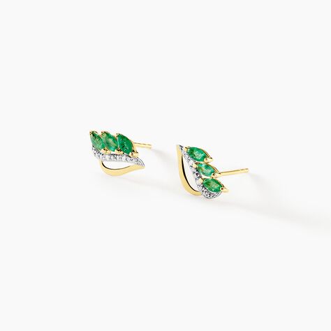 Boucles D'oreilles Puces Or Jaune  Sheelagh Emeraudes Diamants - Clous d'oreilles Femme | Histoire d’Or