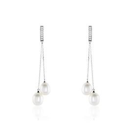 Boucles D'oreilles Pendantes Giacomo Or Blanc Perle De Culture - Boucles d'oreilles pendantes Femme | Histoire d’Or