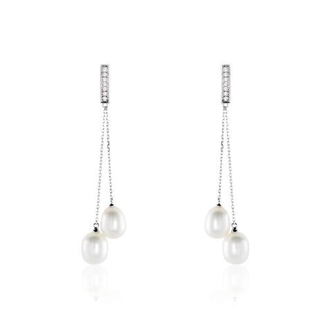 Boucles D'oreilles Pendantes Giacomo Or Blanc Perle De Culture - Boucles d'oreilles pendantes Femme | Histoire d’Or