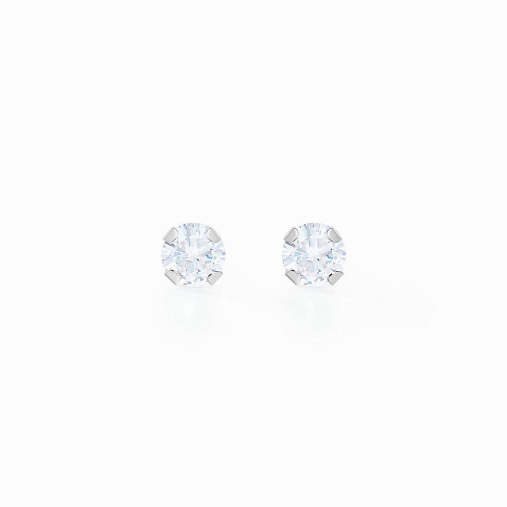 Boucles D'oreilles Puces Eddie Or Blanc Oxyde De Zirconium - Clous d'oreilles Femme | Histoire d&rsquo;Or