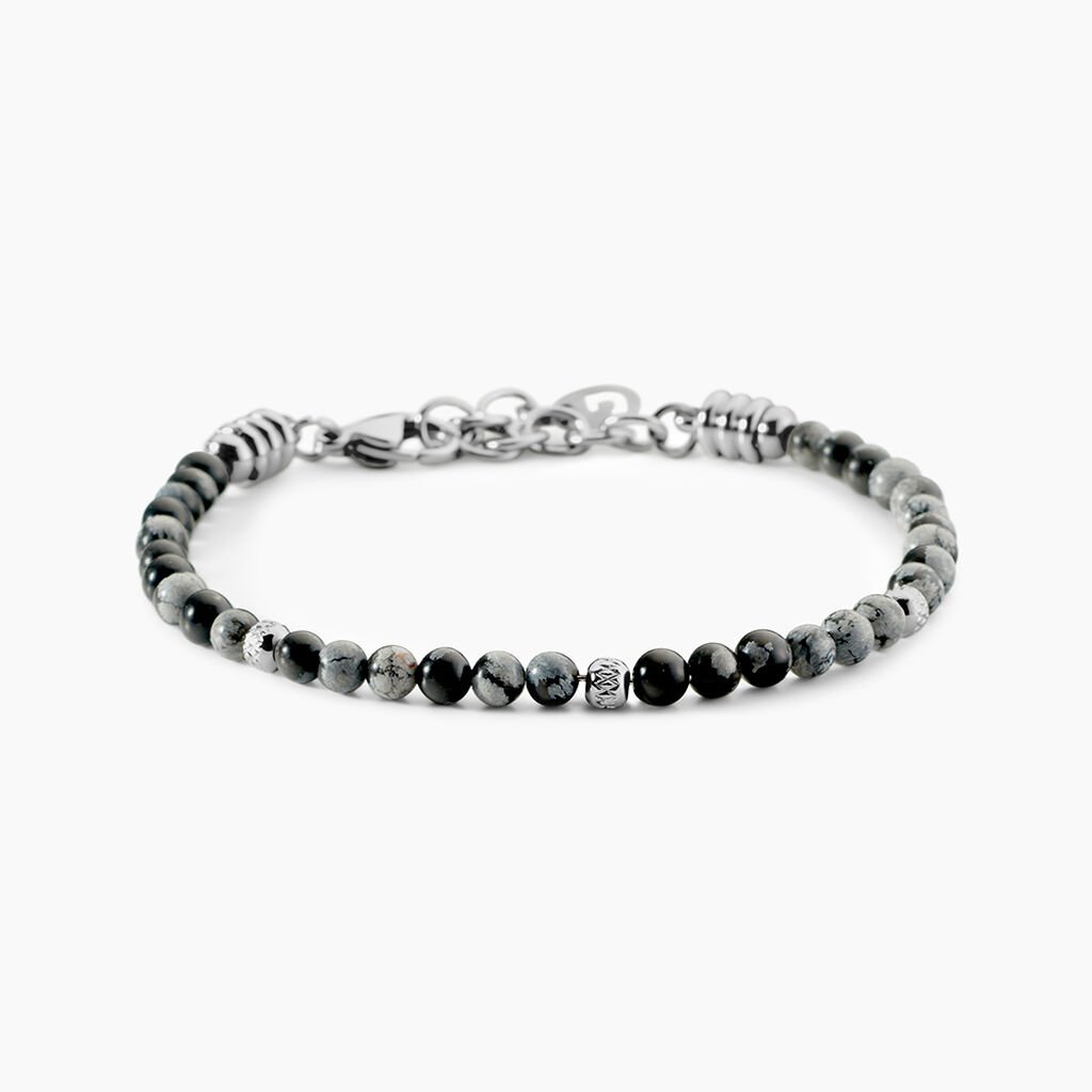 Bracelet Jourdan Acier Blanc Obsidienne - Bracelets Homme | Histoire d&rsquo;Or