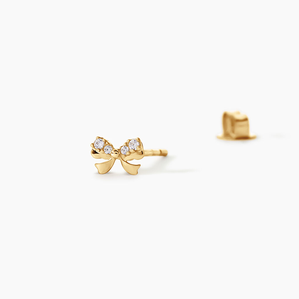 Boucles D'Oreilles Puces Brunnera Argent Dor&eacute; A L'Or 750/1000 Oxyde De Zirconium - Boucles d'oreilles fantaisie Femme | Histoire d&rsquo;Or