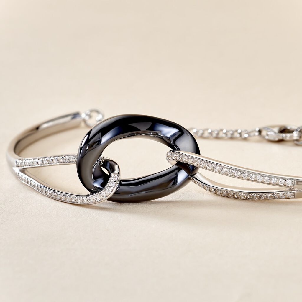 Bracelet Jonc Ceramik Design Argent  C&eacute;ramique Et Oxyde De Zirconium - Bracelets Femme | Histoire d&rsquo;Or