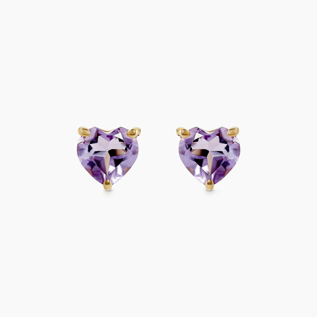 Boucles D'oreilles Puces Salona Or Jaune Amethyste Violet - Clous d'oreilles Femme | Histoire d&rsquo;Or
