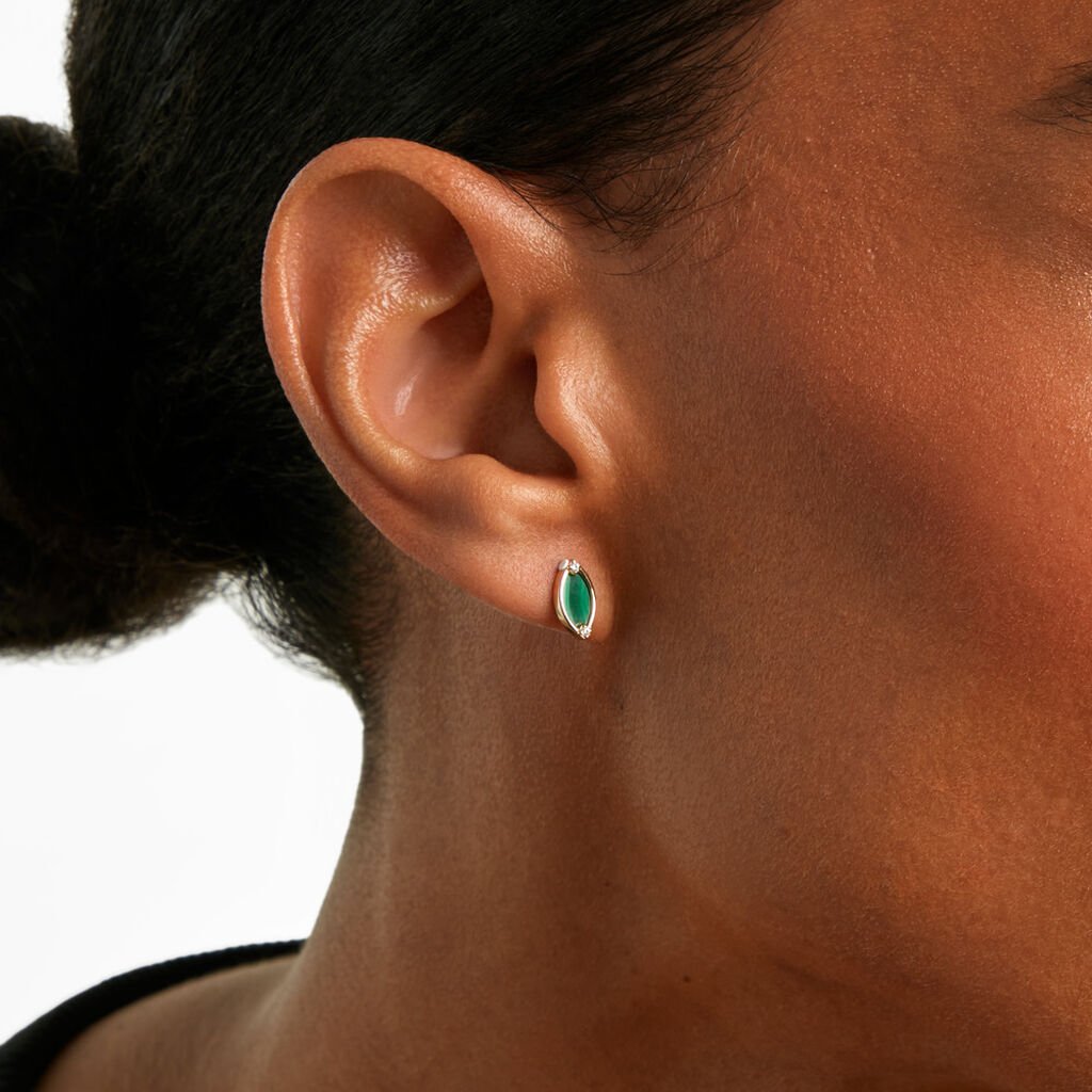Boucles D'Oreilles Puces Lucky Gems Or Jaune Malachite Oxyde De Zirconium - Clous d'oreilles Femme | Histoire d&rsquo;Or