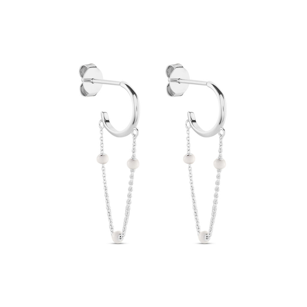 Créoles Polka Argent Blanc - Boucles d'oreilles créoles Femme | Histoire d’Or