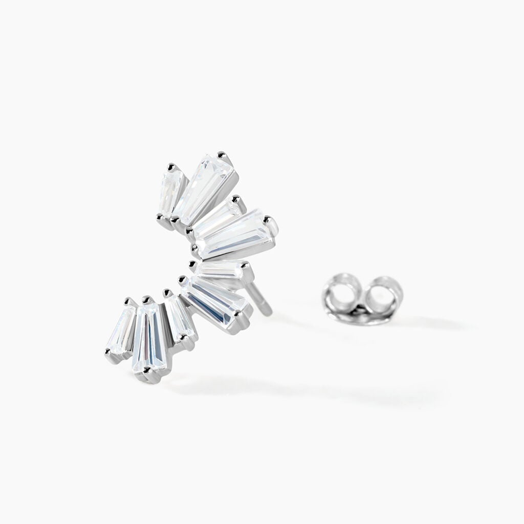 Boucles D'Oreilles Puces Baguette Argent Blanc Oxyde De Zirconium - Boucles d'oreilles fantaisie Femme | Histoire d&rsquo;Or