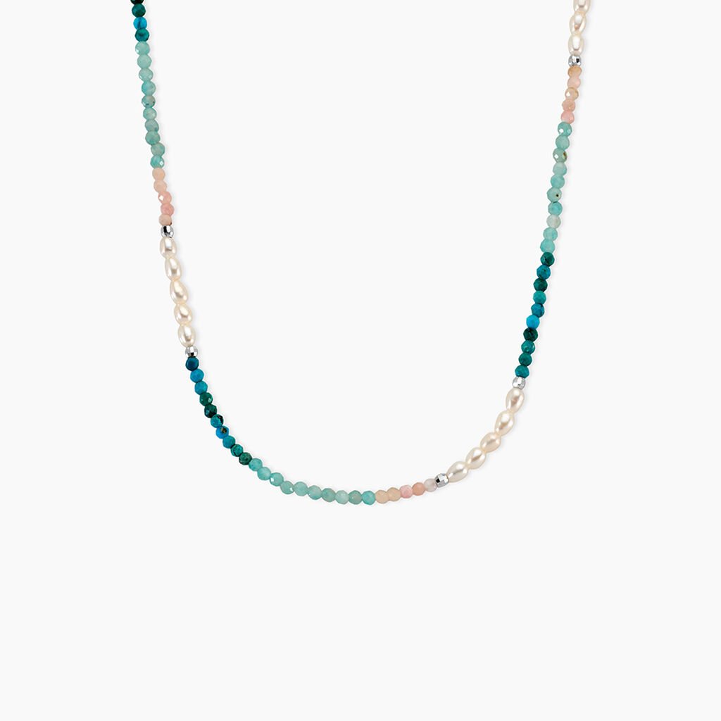 Collier Tanzania Argent Blanc Opale Amazonite Turquoise - Ras de cou Femme | Histoire d&rsquo;Or