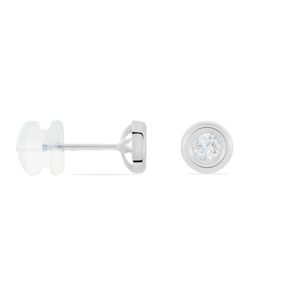Boucles D'oreilles Puces Eden Serti Pneu Or Blanc Oxyde De Zirconium - Clous d'oreilles Femme | Histoire d’Or