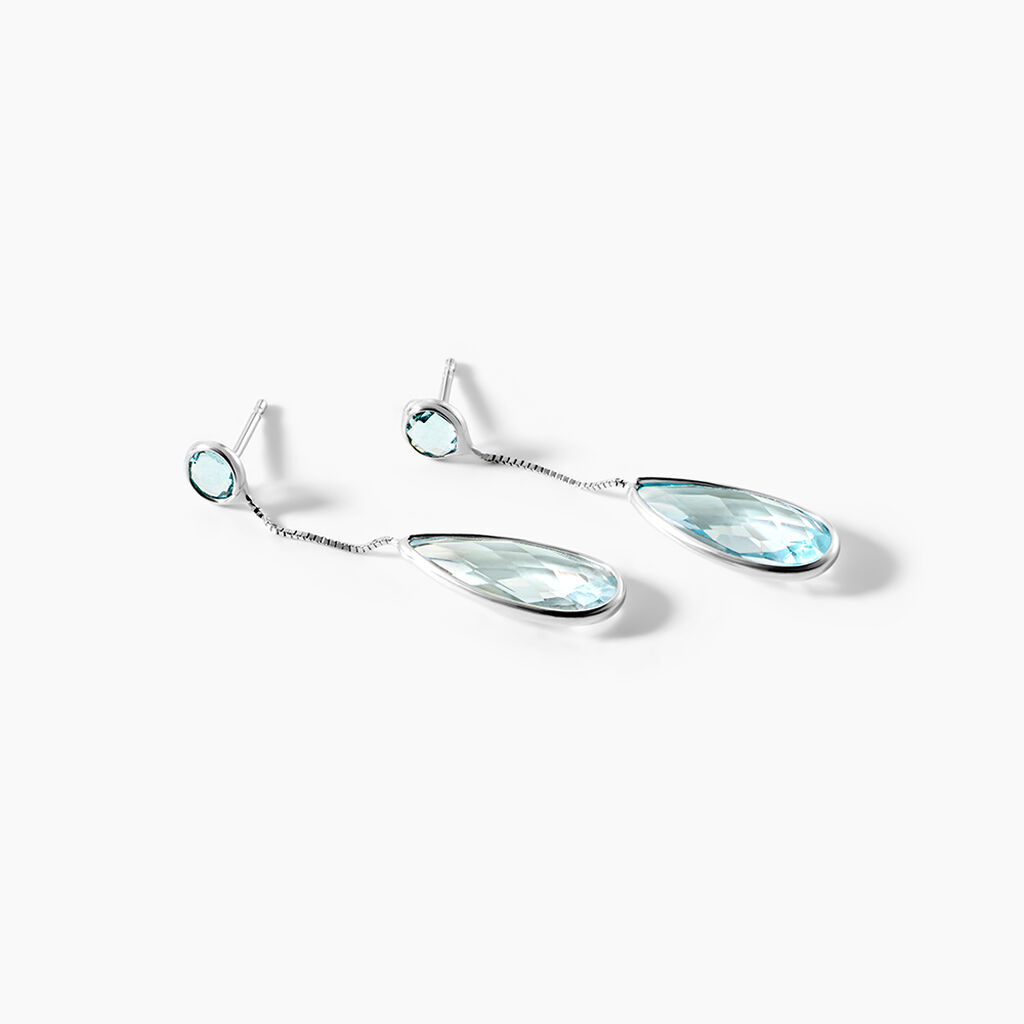 Boucles D'oreilles Pendantes Sela Or Blanc Topaze Et Sans - Boucles d'oreilles empierr&eacute;es Femme | Histoire d&rsquo;Or