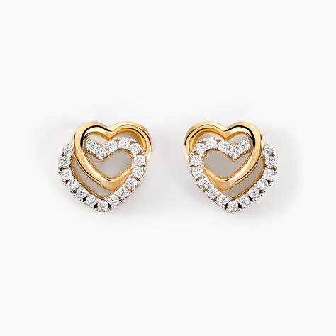 Boucles D'oreilles Puces Ablaye Or Jaune Oxyde De Zirconium - Boucles d'Oreilles Coeur Femme | Histoire d’Or