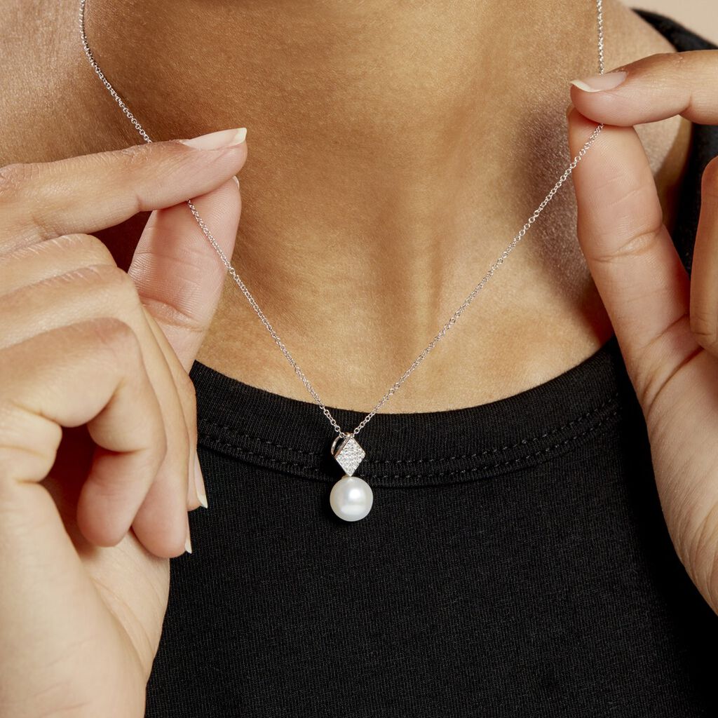 Collier Shirine Argent Blanc Perle De Culture Et Oxyde De Zirconium - Colliers fantaisie Femme | Histoire d’Or