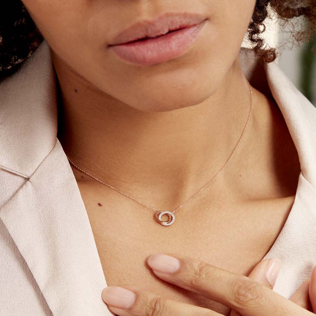 ABSOLU Damen Collier Gold Bicolor 375 (9 Karat) Diamant Wei&szlig; 0,07 ct Kreis - Colliers Femme | Histoire d&rsquo;Or