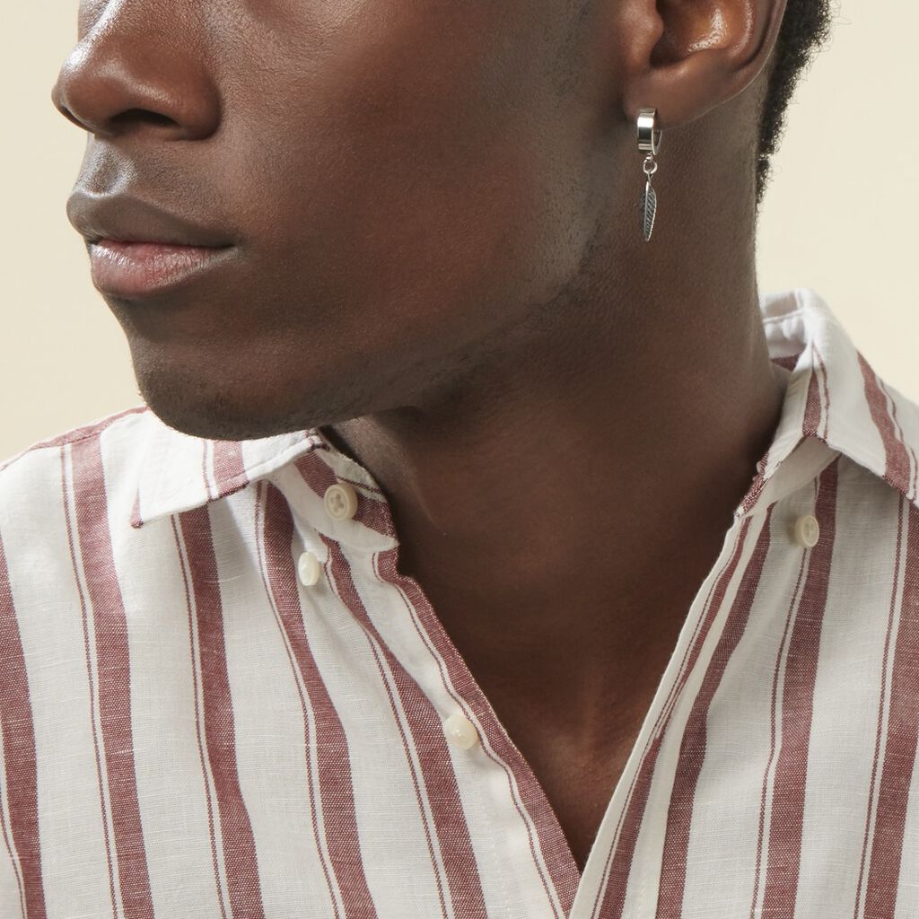 Créole Unitaire Acier Blanc Gvennig - Boucles d'oreilles créoles Homme | Histoire d’Or