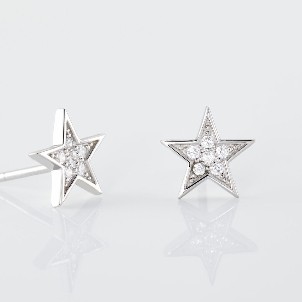 Boucles D'oreilles Puces Argent Blanc Katou Oxydes De Zirconium - Boucles d'oreilles fantaisie Femme | Histoire d’Or